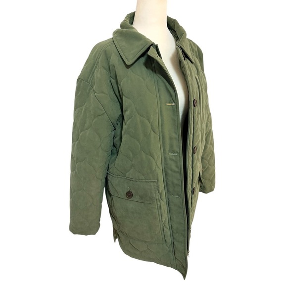 Ricki's Olive Green Quilted Barn Coat‎ Size Medium Jacket Button Down - Picture 5 of 12